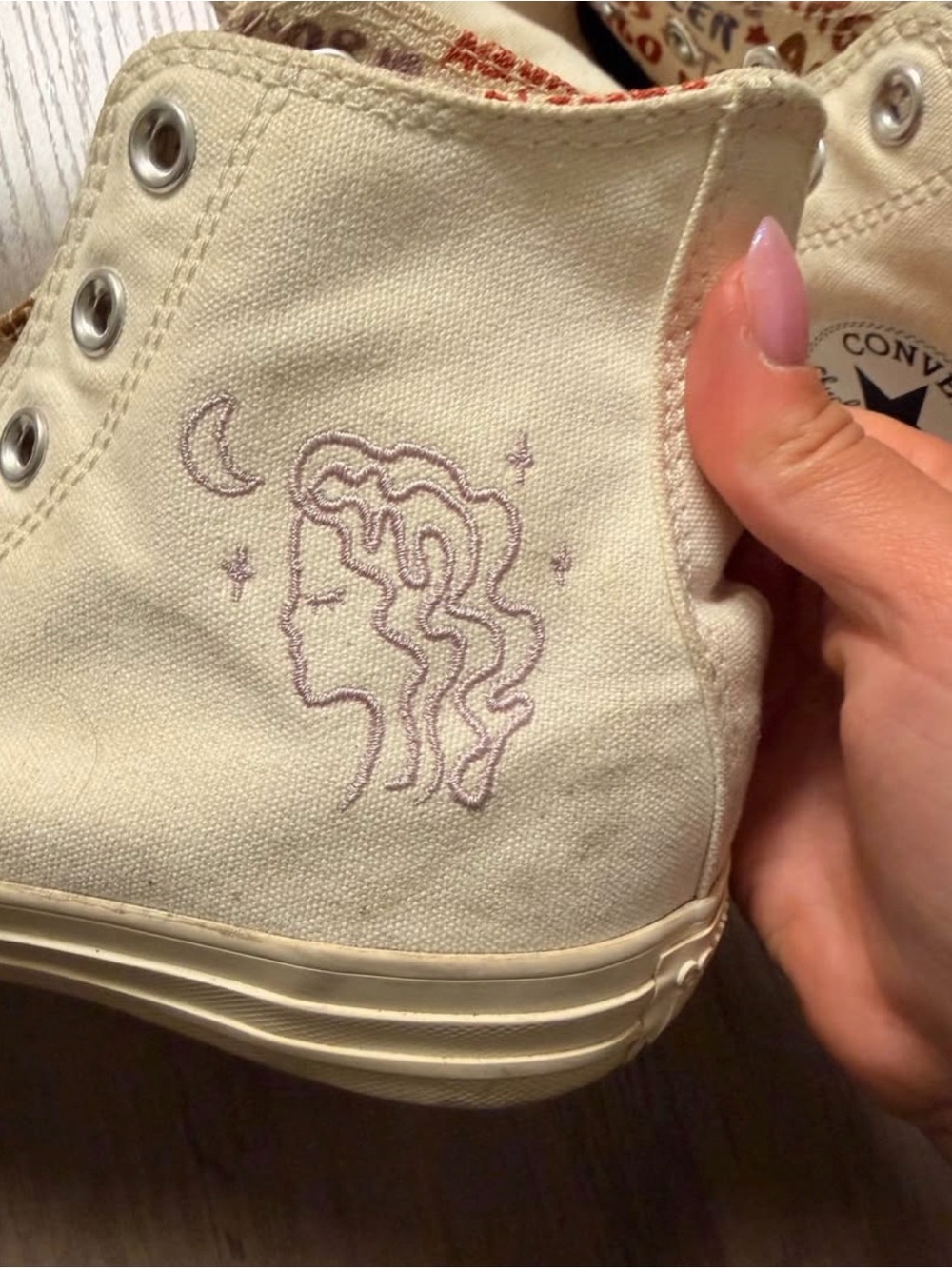Converse Women’s High Top Canvas Sneakers with Lavender Virgo Embroidery